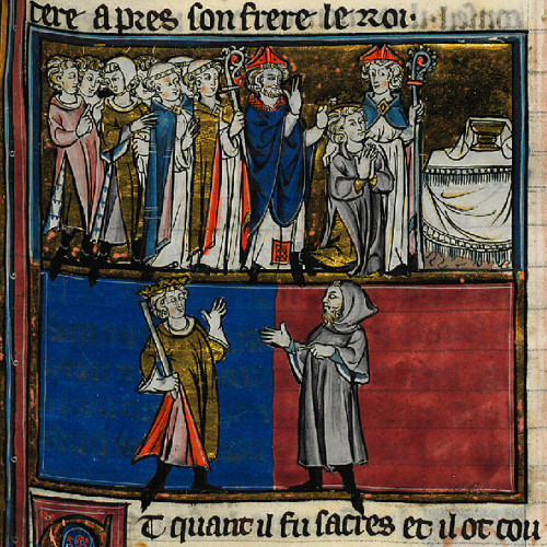 

Couronnement d'Uterpandragon ; Merlin et Uterpandragon discutent du transfert de Stonehenge


