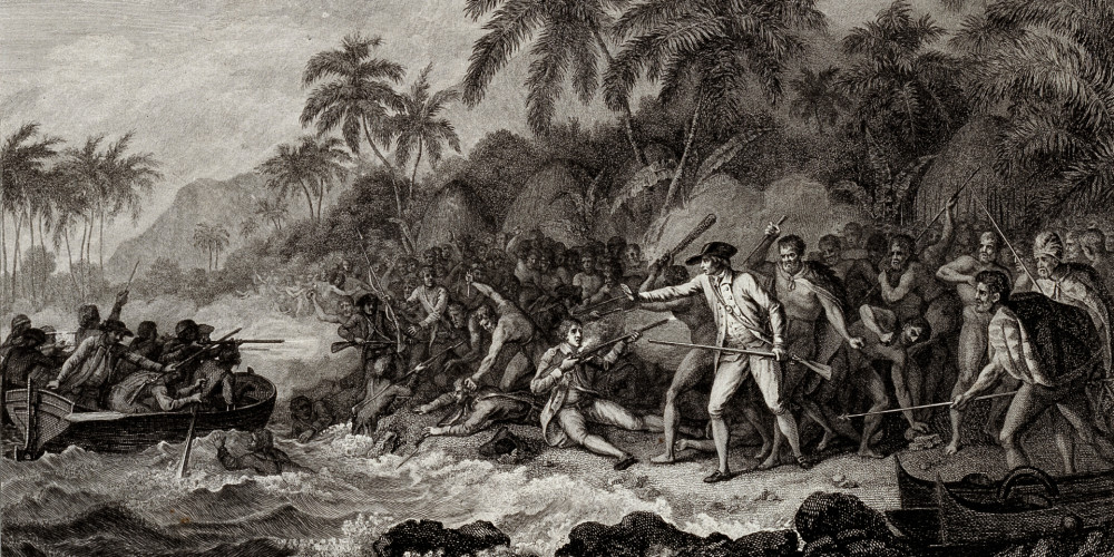 Mort tragique du Capitaine Cook le 15 février 1779 sur la côte d’Owhy-hee l’une des Isles Sandwich, découverte par ce Navigateur