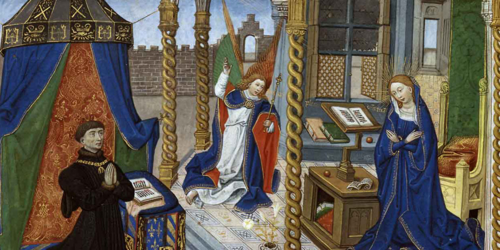 Philippe le Bon agenouillé en prière devant l’Annonciation.