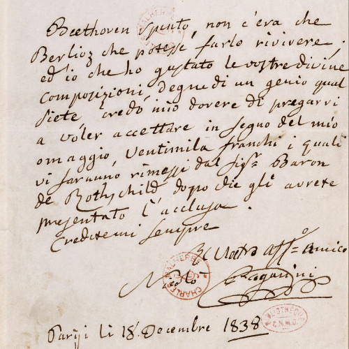 Lettre de Nicolo Paganini à Hector Berlioz