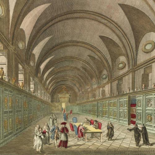La Galerie nouvelle de la bibliothèque Vaticane à Rome avec les corniches ornées des vases étrusiens