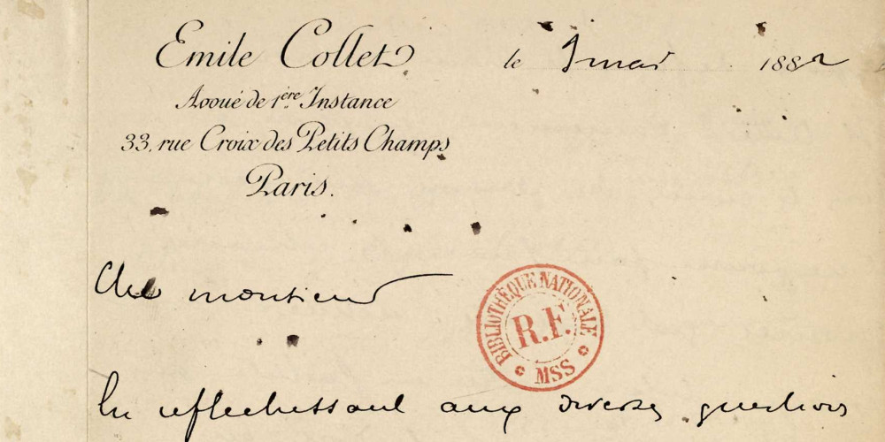 Lettre d'Émile Collet à Émile Zola