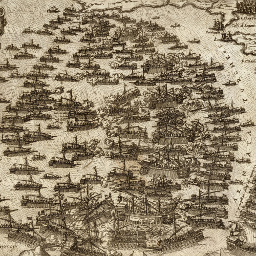 Plan du combat naval de Lépante en 1571 entre les Turcs et les chrétiens