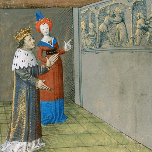 Arthur découvrant les fresques peintes par Lancelot chez Morgane