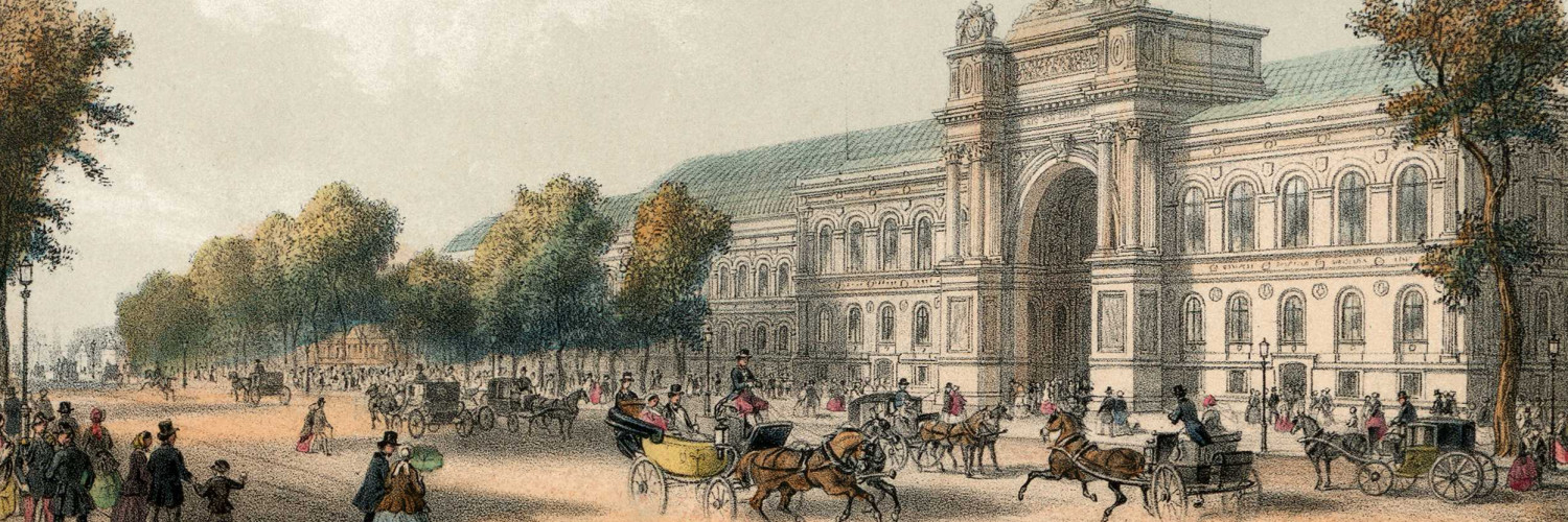 Av. des Champs-Élysées et entrée du Palais de l’Industrie. Exposition universelle de 1855