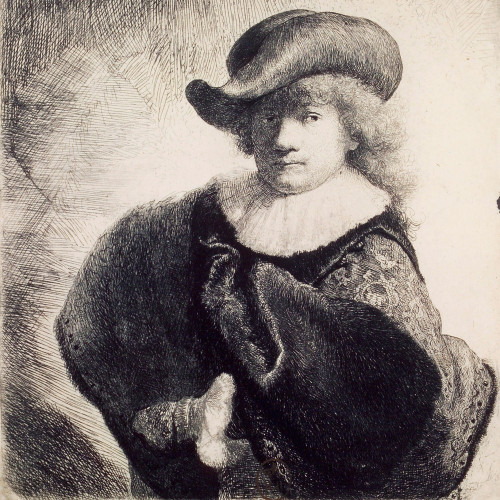 Rembrandt au chapeau rond et au manteau brodé
8e état