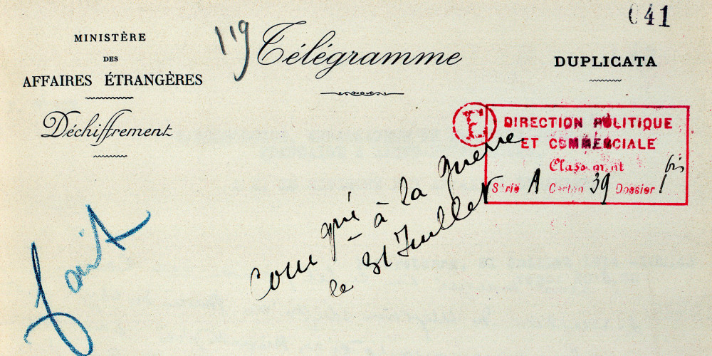 Télégramme diplomatique de Maurice Paléologue à René Viviani, Saint-Pétersbourg, 31 juillet 1914 