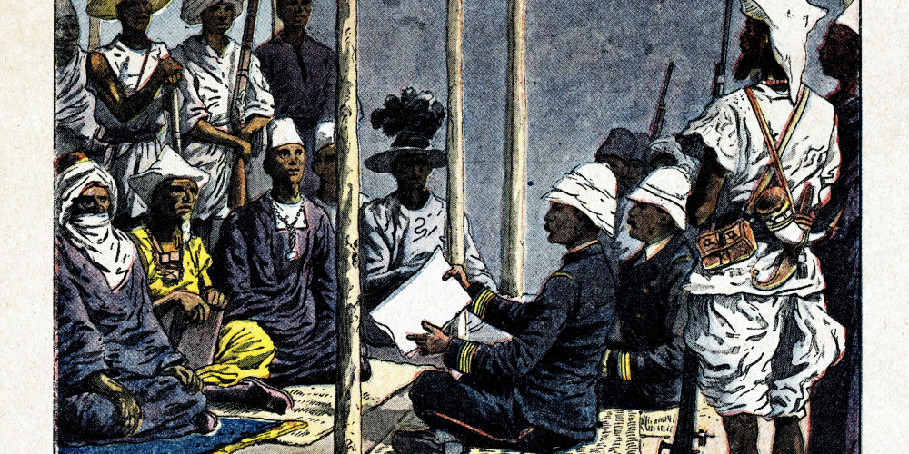 Le général Galliéni et Amadou, sultan de Ségou, signent le traité de protectorat de la France