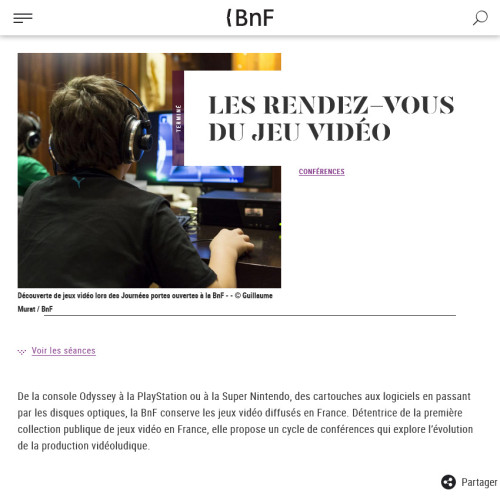 [Vignette] Les Rendez-vous du jeu vidéo à la BnF