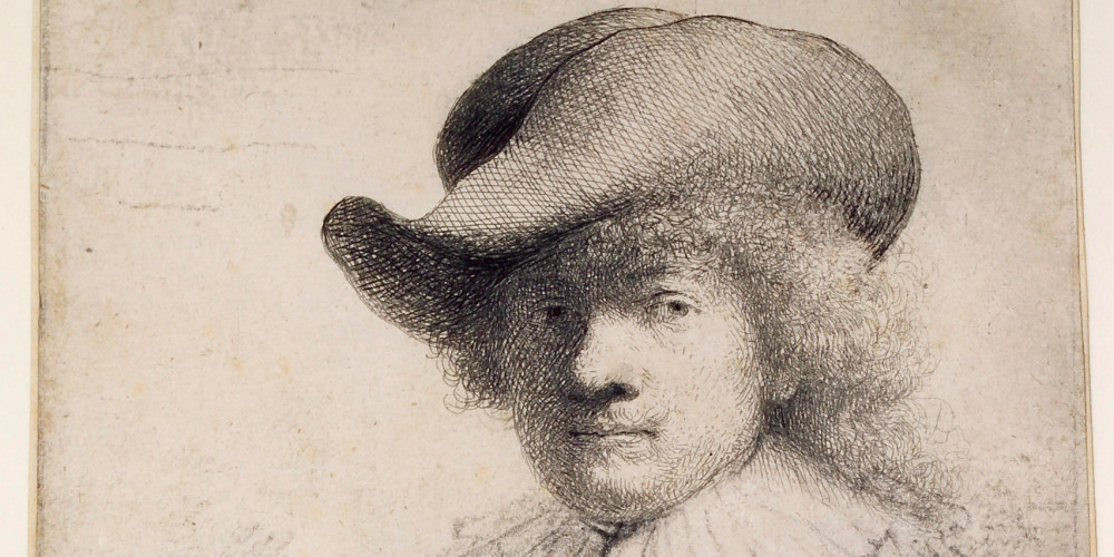 Rembrandt au chapeau rond et au manteau brodé
4e état