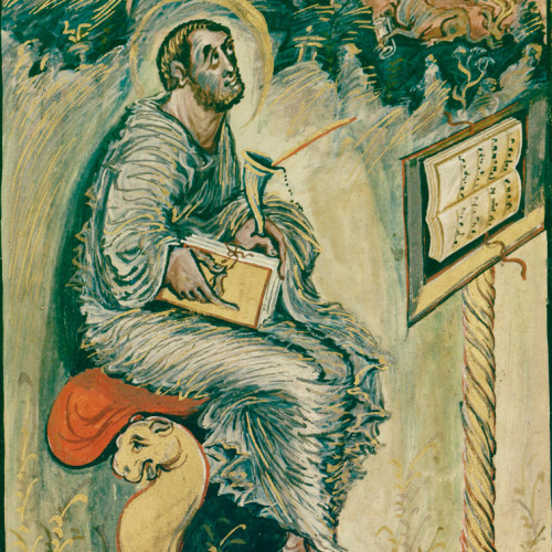 Saint Luc et grande initiale Q marquant le début de son Évangile