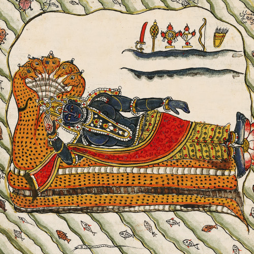 Vishnu, couché sur le serpent d’éternité Shesha, est imploré par les dieux et les rishi
