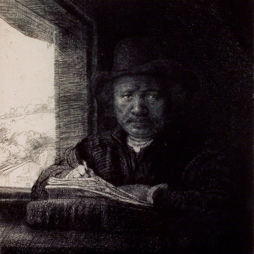 Rembrandt gravant ou dessinant près d'une fenêtre
4e état