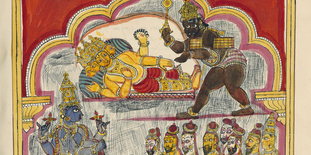 L’asura Hayagriva dérobe à Brahma, pendant son sommeil, le livre des Veda