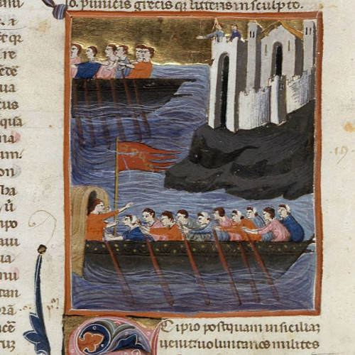 Les Romains conduits par Scipion traversent la mer en direction de l'Afrique