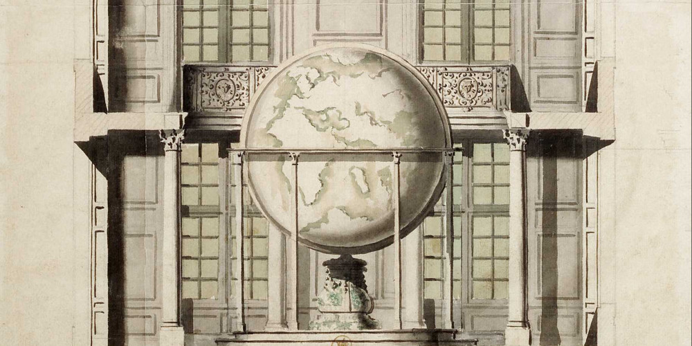 Coupe d’un des pavillons renfermant les globes de Coronelli à Marly