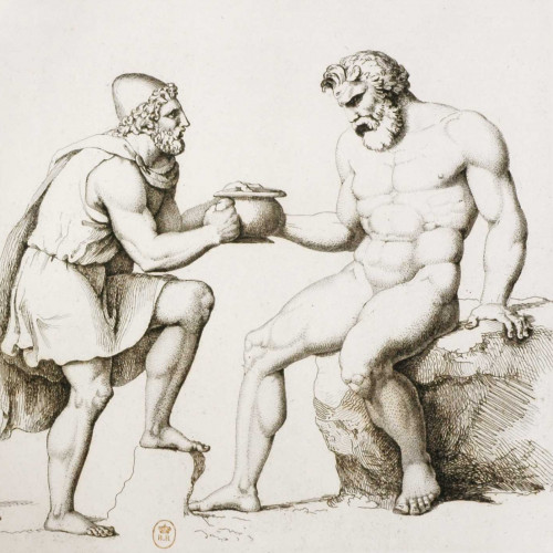 Ulysse présentant la coupe de vin à Polyphème