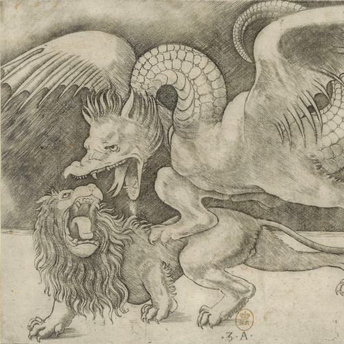 Un Lion (Venise) attaqué par un dragon (Milan)