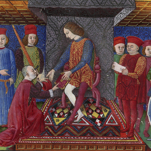 Galeazzo Maria Sforza, duc de Milan, recevant un livre des mains de son auteur