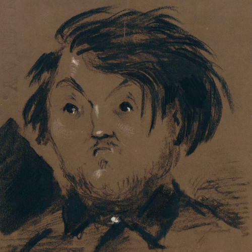 Caricature de Gustave Doré en buste, de trois quart, à gauche
