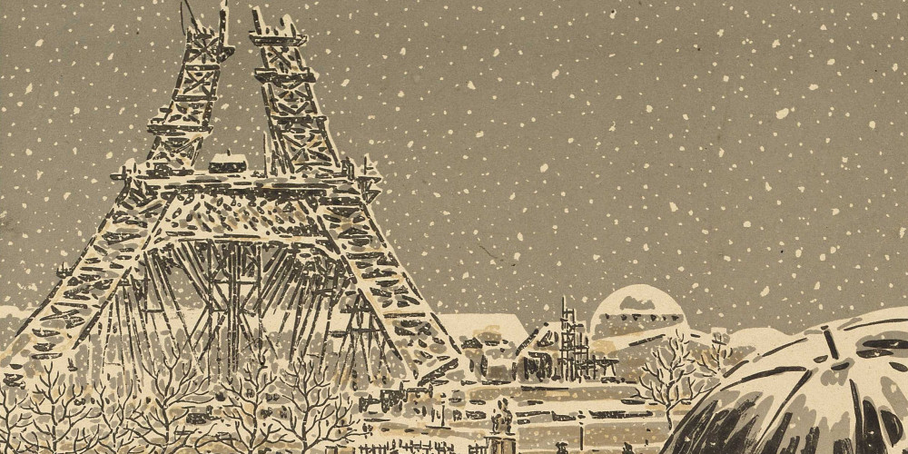 La Tour en construction, vue du Trocadéro