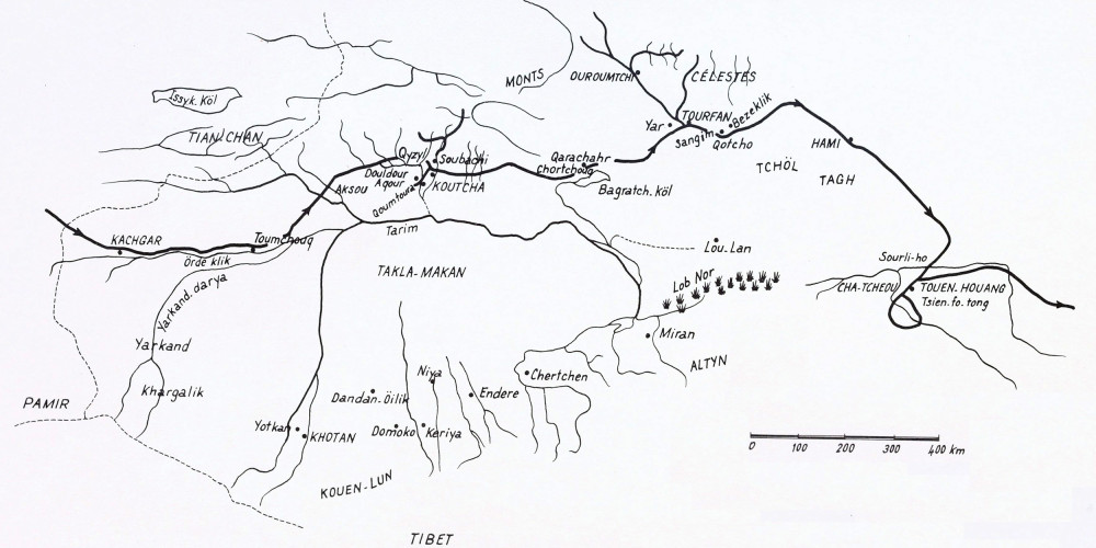 Itinéraire de la mission Pelliot en Asie centrale (1906-1909) - Dunhuang (Touen-Houang) à droite