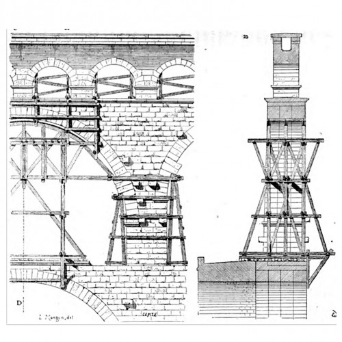 Les arches du pont du Gard : cintrages et échafaudages