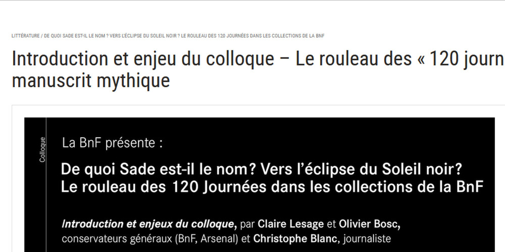 Le rouleau des « 120 journées », tribulation d'un manuscrit mythique (Colloque BnF)
