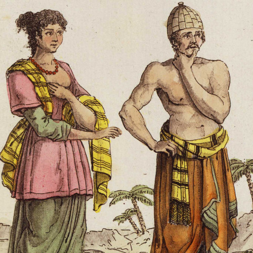 Asie, possessions hollandaises : homme et femme de l’île de Java, costumes