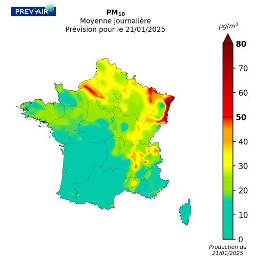 Carte de la qualité de l'air au 21 janvier 2025