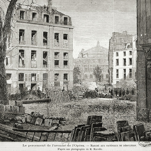 Le percement de l’avenue de l’Opéra. Marché aux matériaux de démolition.