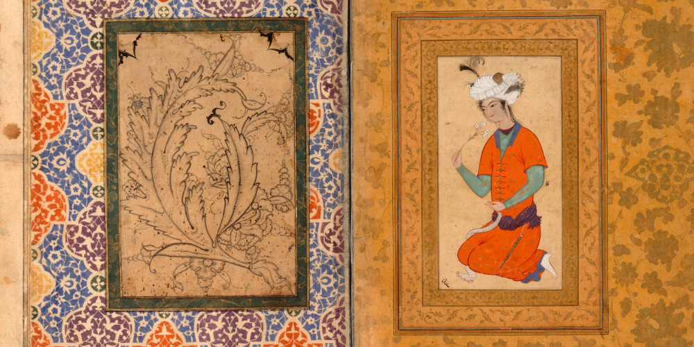 Jeune homme tenant une fleur (à droite). Touffe d'acanthe (à gauche)