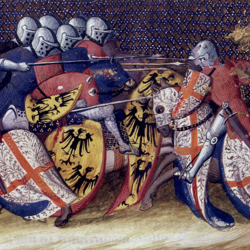 Galaad affrontant les frères du château des Pucelles et en recevant la clef
