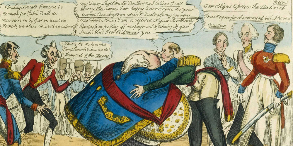 Caricature contre Louis XVIII et l’empereur de Russie au Congrès d’Aix-La-Chapelle