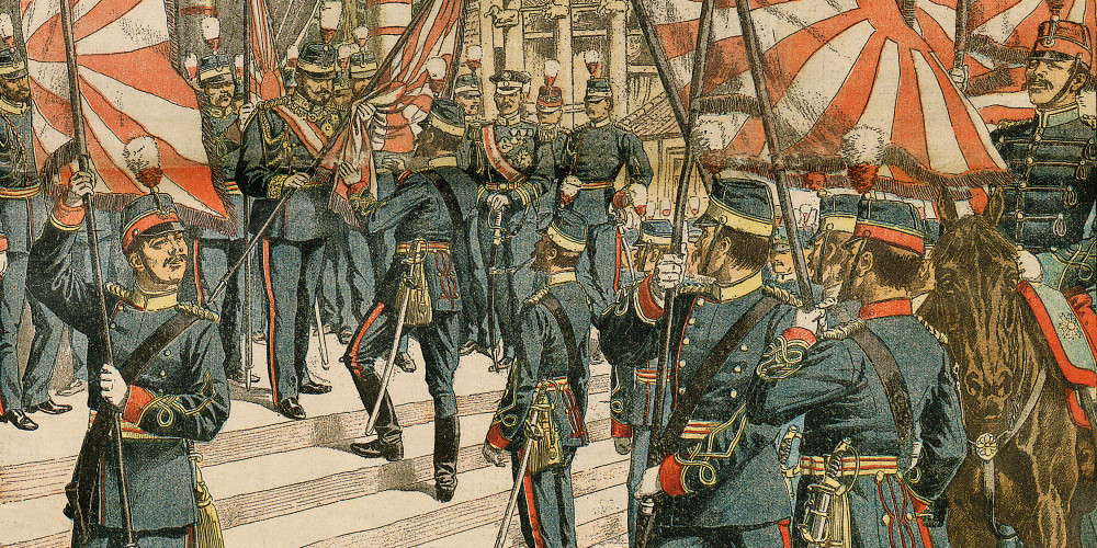 L’empereur du Japon remettant le drapeau à ses troupes
