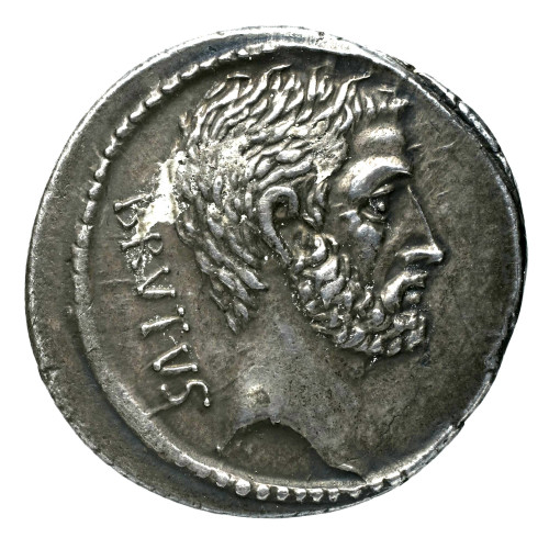 Denier Marcus Junius Brutus figurant ses ancêtres Brutus l'Ancien et Ahala