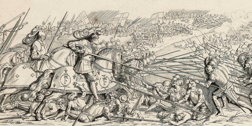 La bataille de Marignan, dessinée d’après le bas-relief de Primatice de Bologne, sur le mausolée de François Ier, à Saint-Denis
