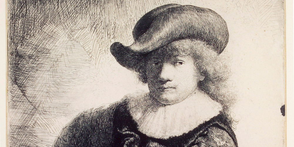 Rembrandt au chapeau rond et au manteau brodé
8e état