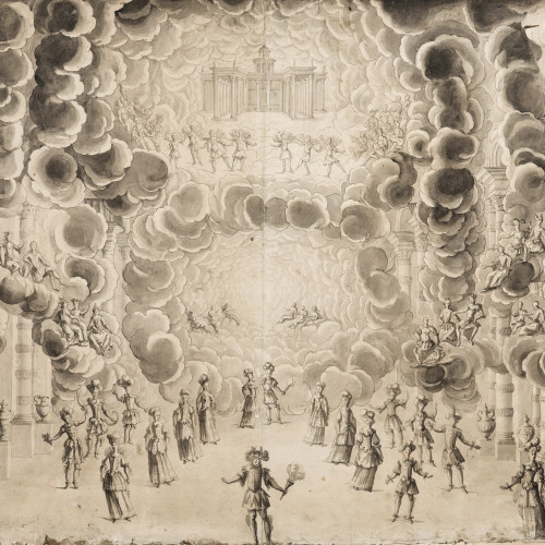 D’après Jean Berain, décor pour Cadmus et Hermione, tragédie en musique de Jean-Baptiste Lully sur un livret de Philippe Quinault, créée en 1673