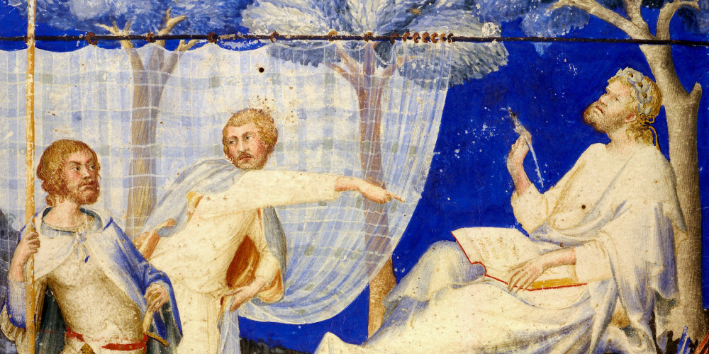 Servius dévoile Virgile à trois personnages symbolisant trois poèmes