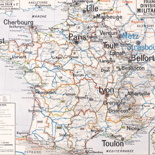 Atlas général Vidal-Lablache, « France, divisions militaires »