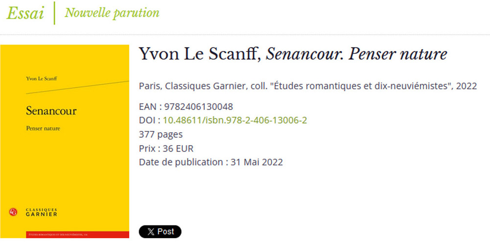 Yvon le Scanff, Senancour, penser nature (Fabula)