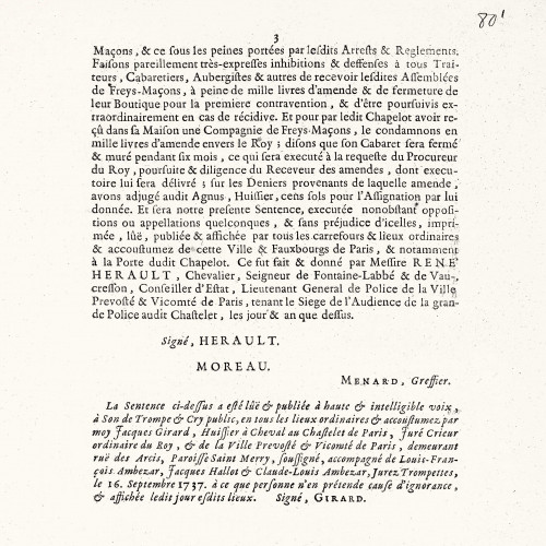 1737 : le chef de la police parisienne interdit les réunions de francs-maçons