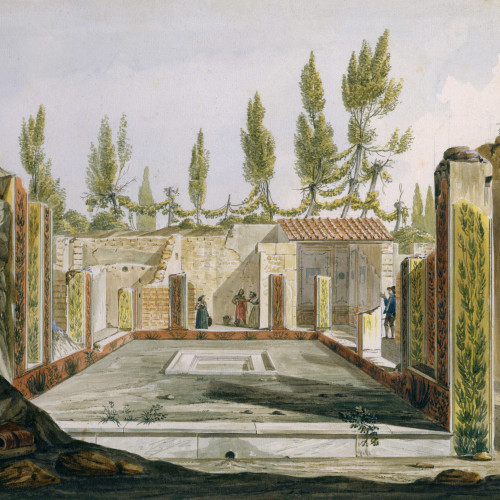 Pompéi – Atrium toscan – Vue d’une maison avec le bassin au centre