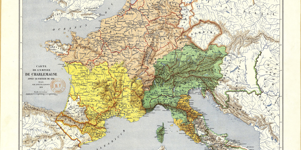 Carte de l'empire de Charlemagne après le partage de 806
