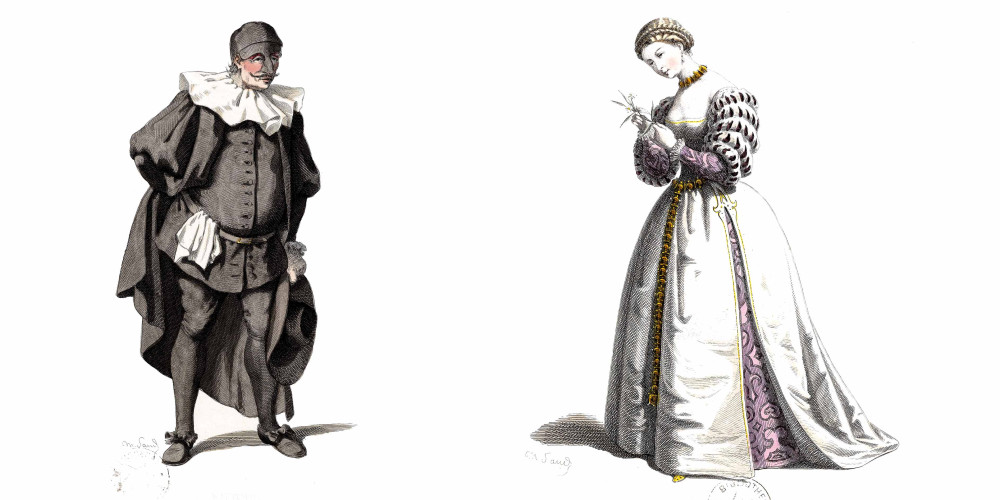 Deux personnages de la commedia dell'arte : le docteur et Fiorinetta