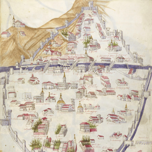 Plan de la ville de Florence où figure la Domus Vespasiani au bord de l’Arno près de l’église San Jacopo
