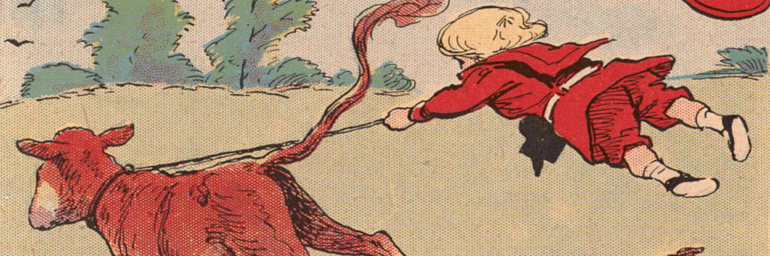 Buster Brown joue avec un veau