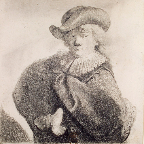 Rembrandt au chapeau rond et au manteau brodé
11e état