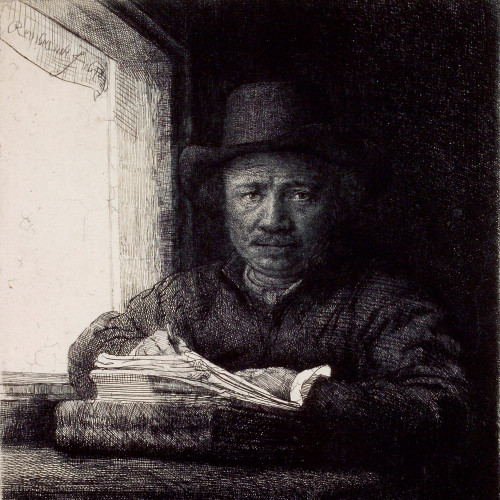 Rembrandt gravant ou dessinant près d'une fenêtre
3e état